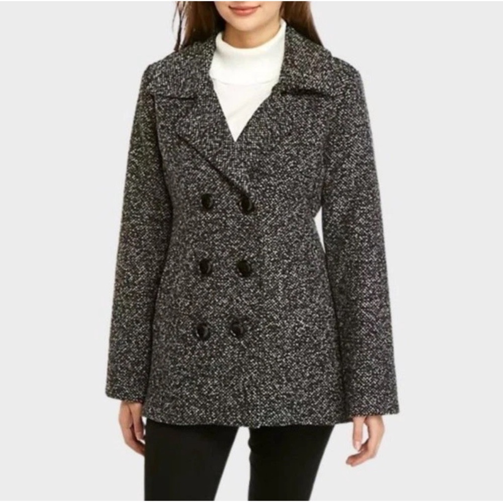 Anne Klein Black Double Breast Wool Coat Jacket
